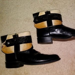 Vintage Justin Black Natural Leather Fold Down Cowboy Boots Rebooted Western